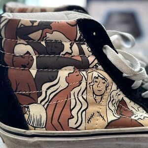 Vans Black and Cream Artistic High-Top Sneakers